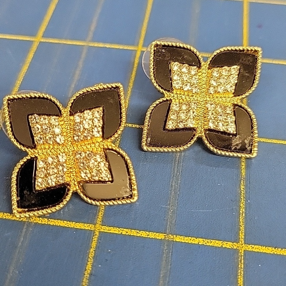Black Rhinestone 1" Earrings